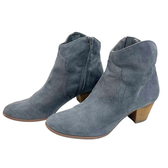 CARLOS SANTANA HARPER BLUE GRAY FAUX SUEDE BLOCK HEEL BOOTS SZ 7.5 BOHO WESTERN - Picture 1 of 7